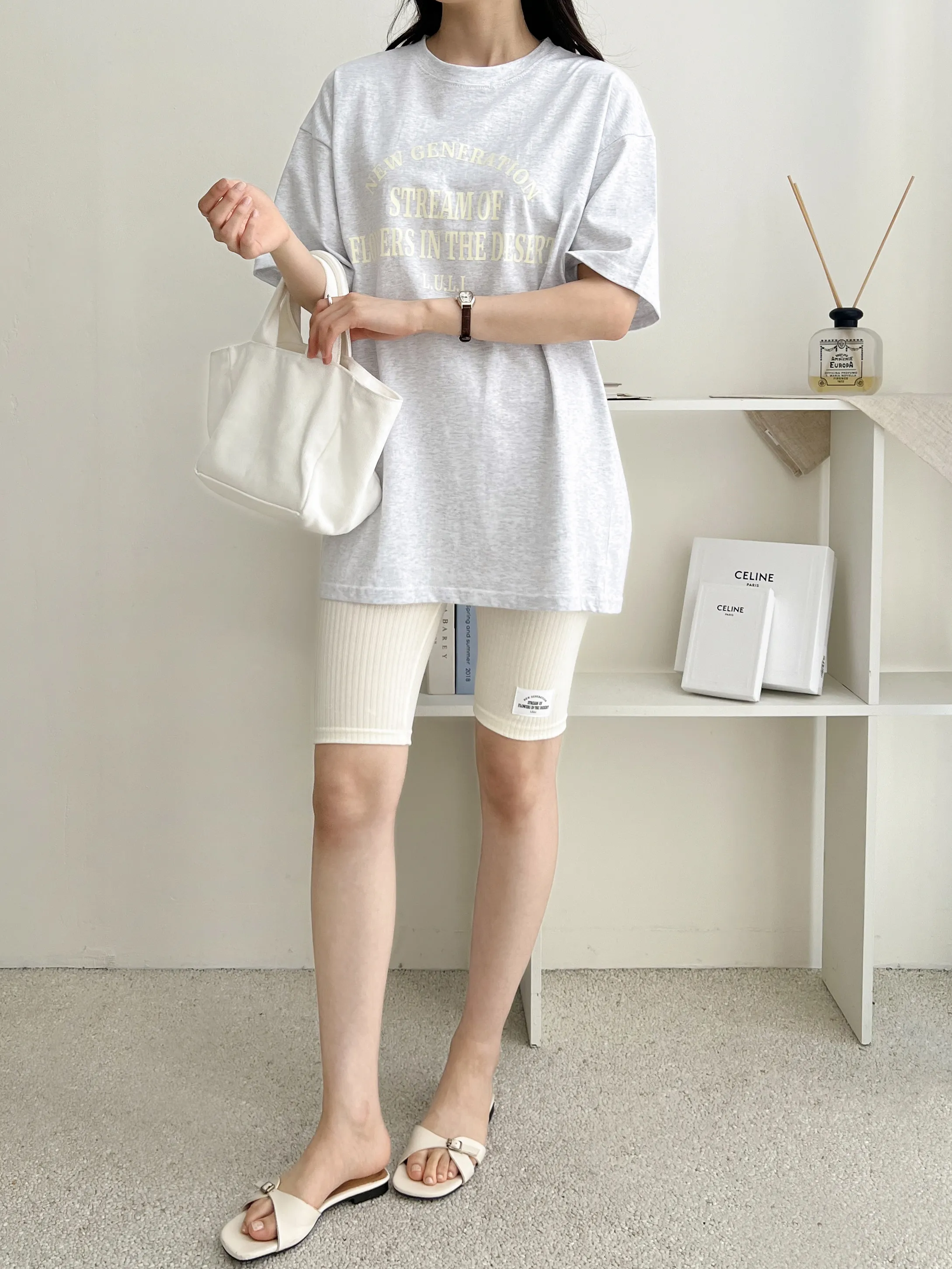 レタリング半袖ルーズTシャツ&パッチハーフレギンスSET | 詳細画像1