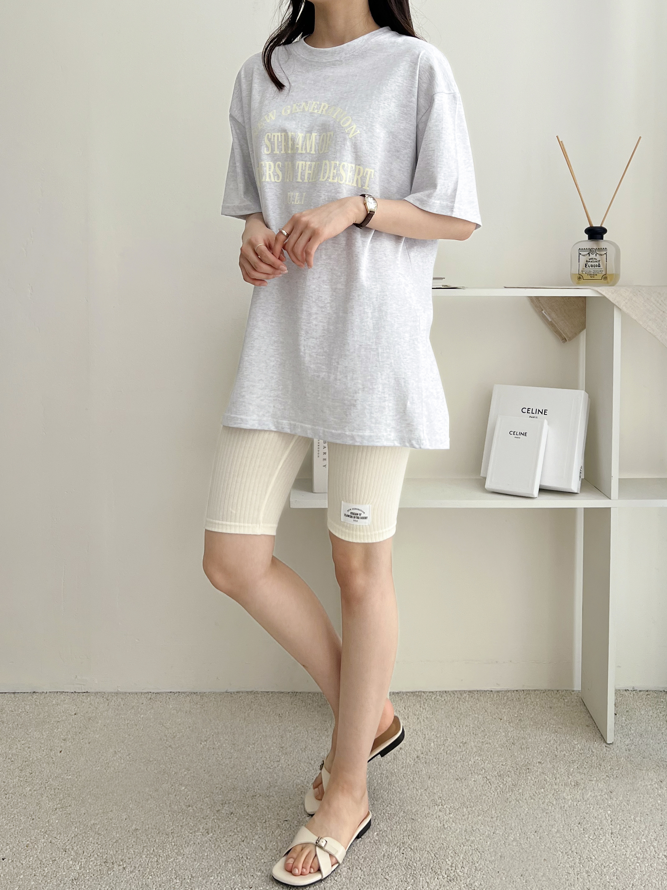レタリング半袖ルーズTシャツ&パッチハーフレギンスSET | 詳細画像3