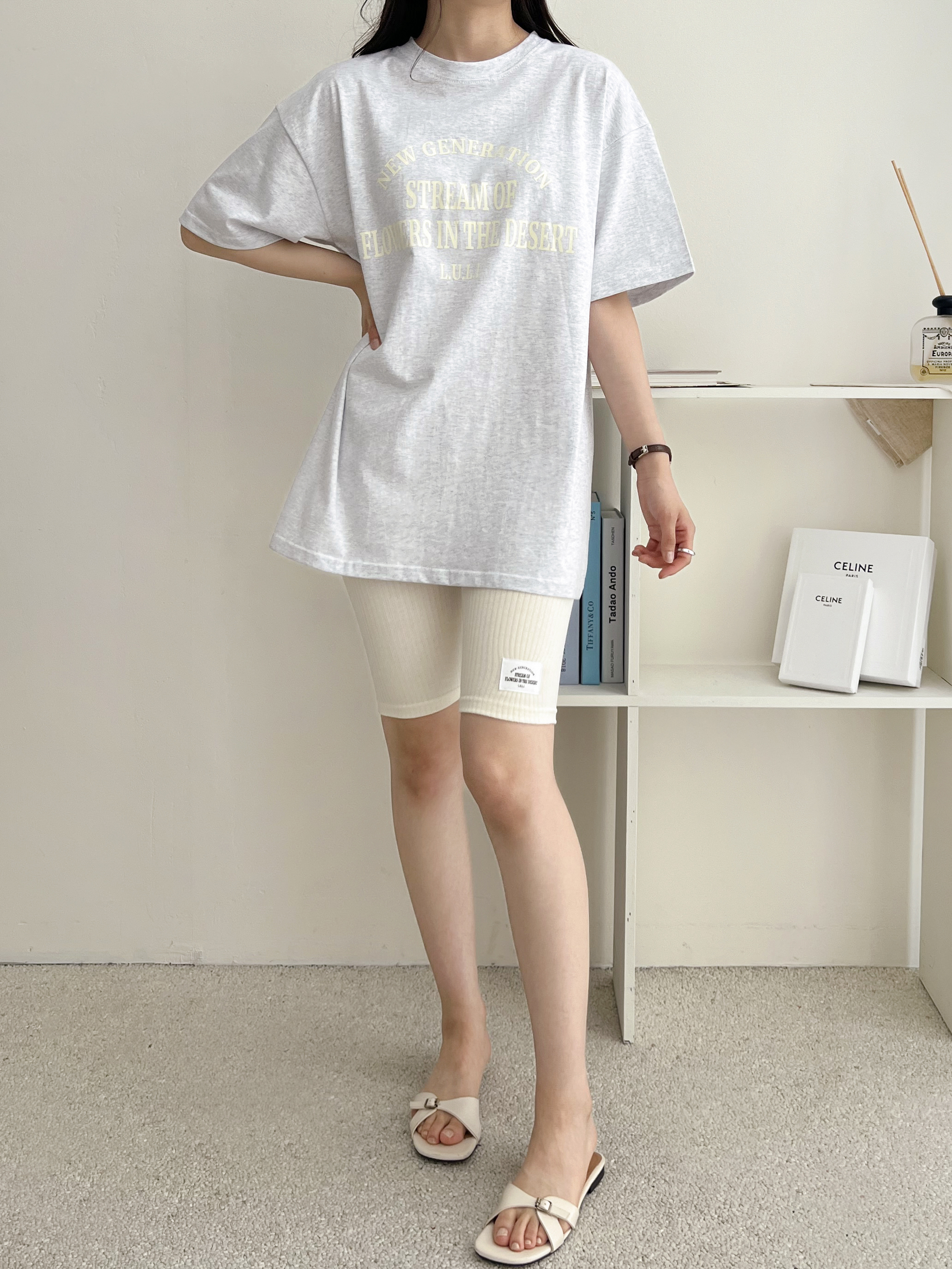 レタリング半袖ルーズTシャツ&パッチハーフレギンスSET | 詳細画像4