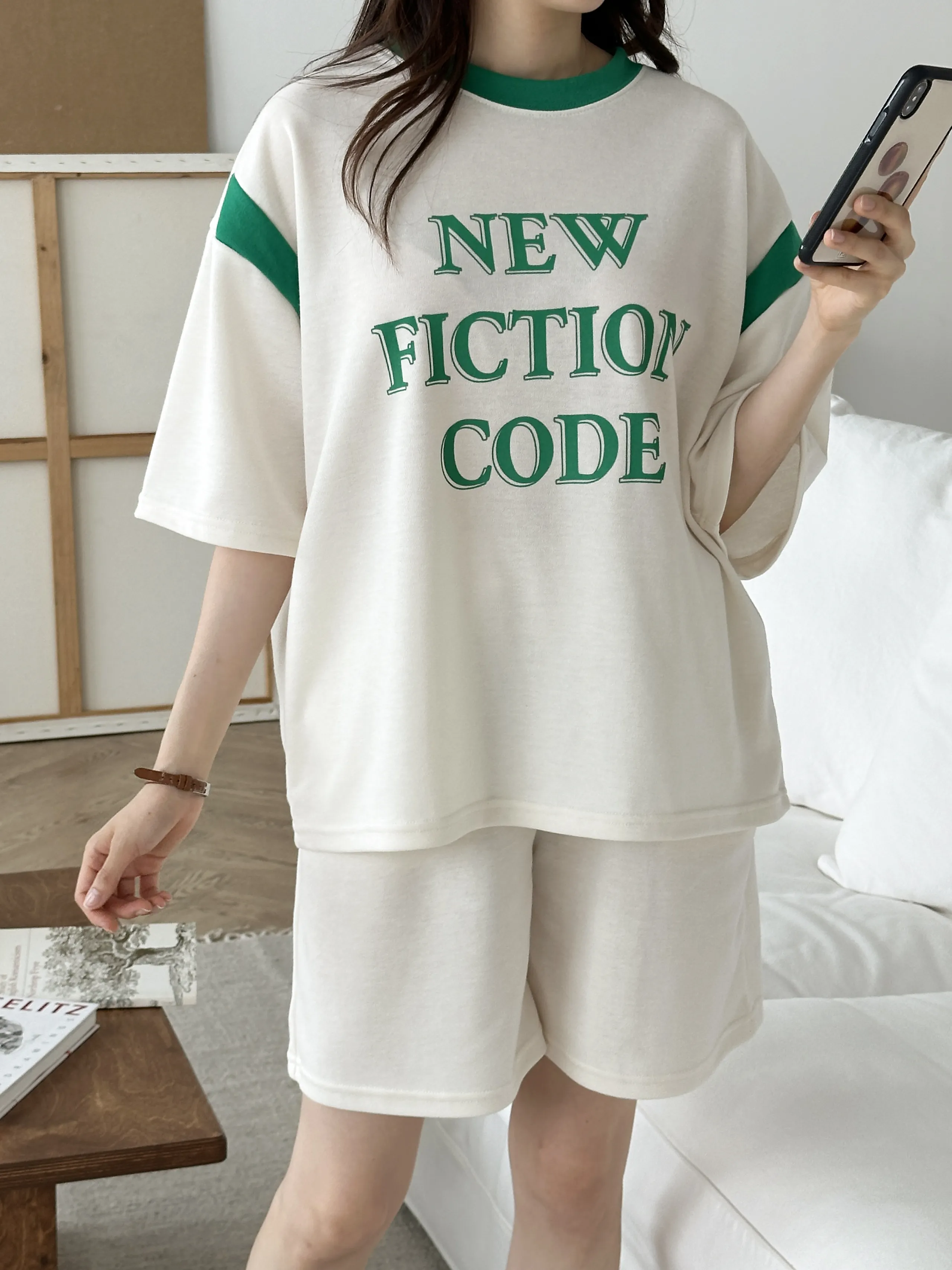 NEW配色半袖Tシャツ&ウエストゴムハーフパンツSET | 詳細画像1