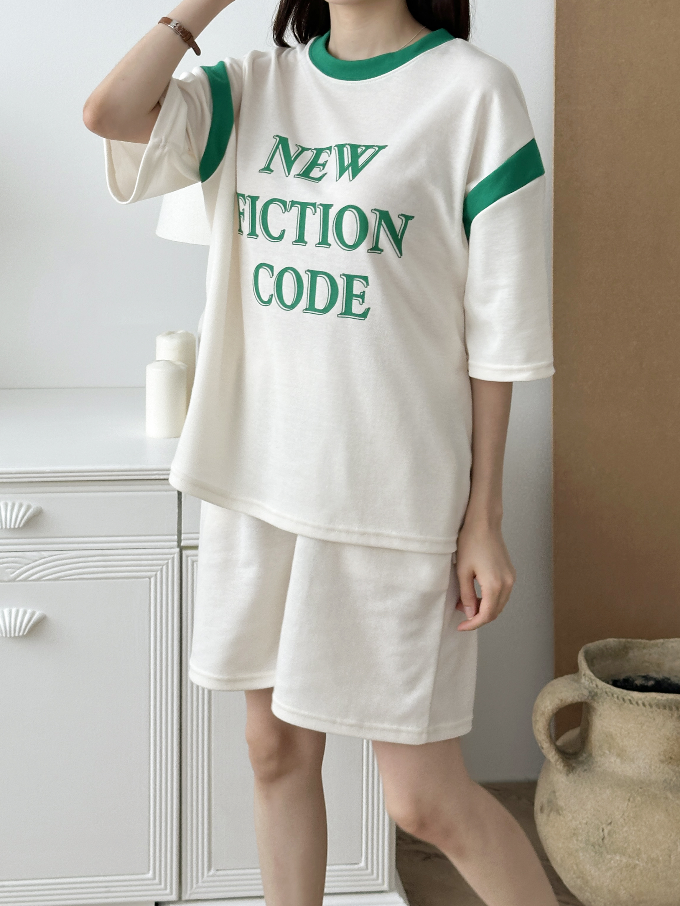 NEW配色半袖Tシャツ&ウエストゴムハーフパンツSET | 詳細画像6
