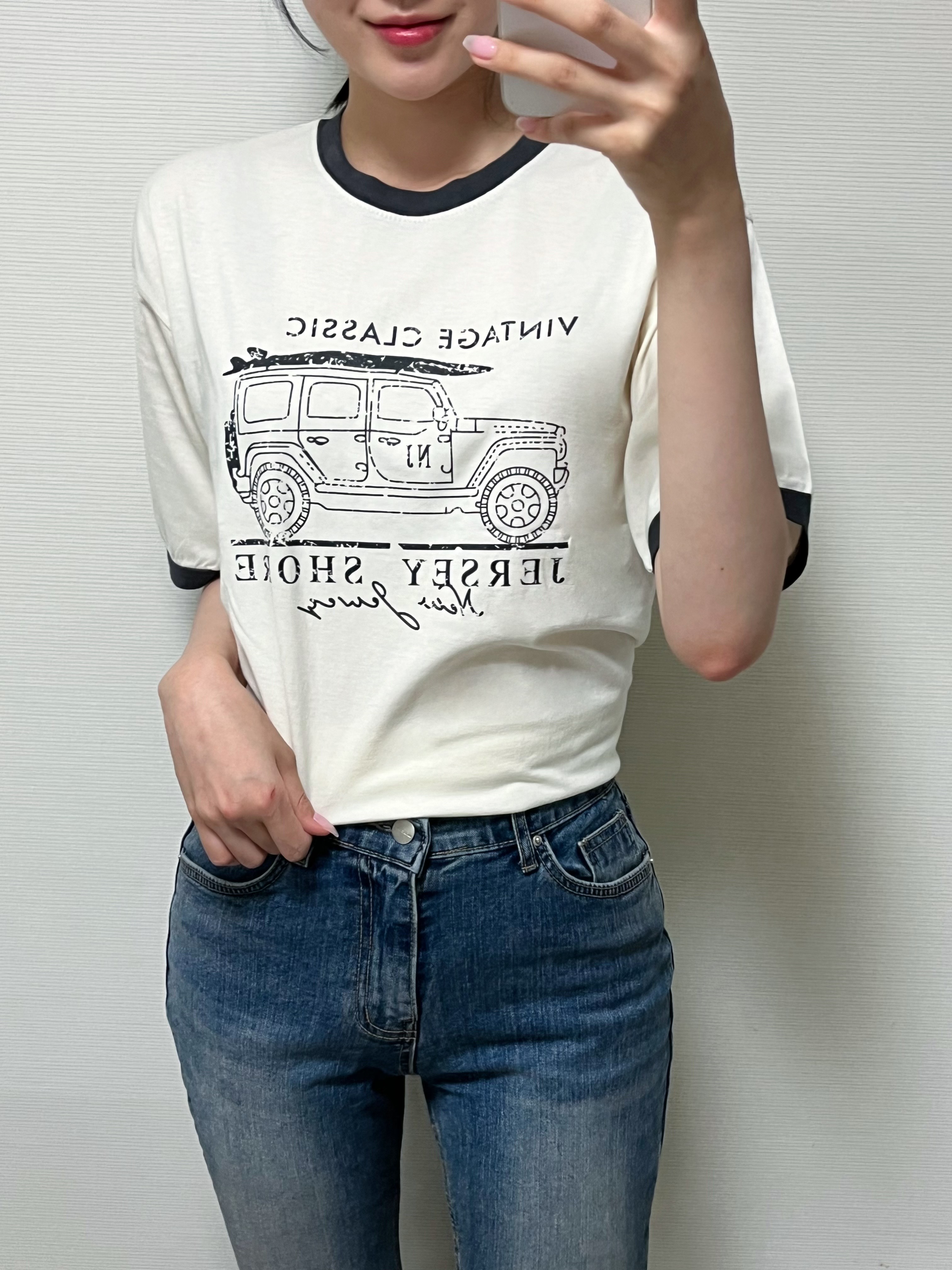 ビンテージプリント半袖リンガーTシャツ | レディース