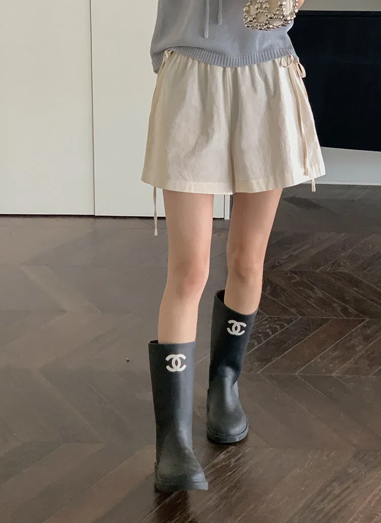リネン混サイドドロストリボンショートパンツ | cherrykoko | 詳細画像1
