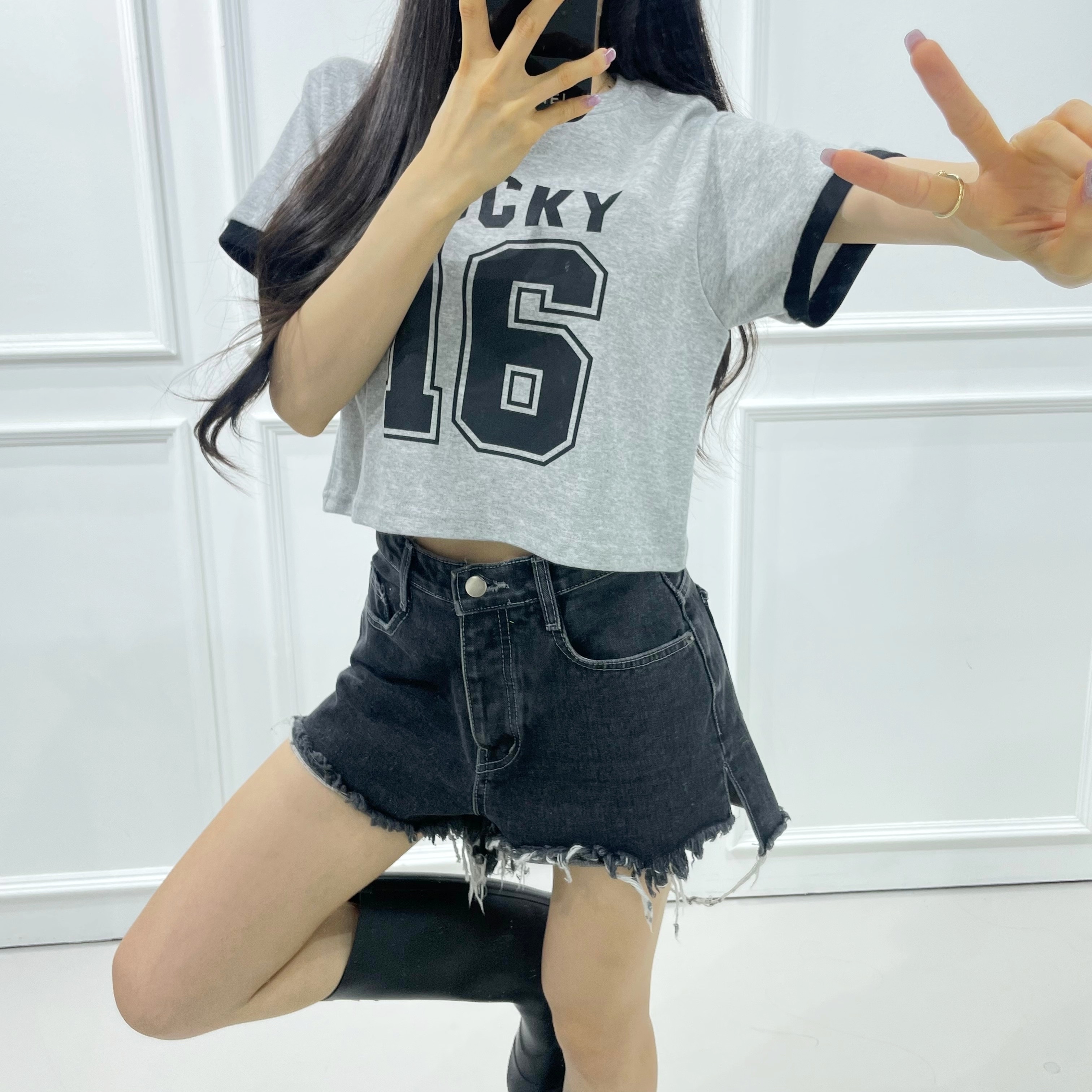 LUCKY16配色クロップド半袖Tシャツ | 詳細画像2