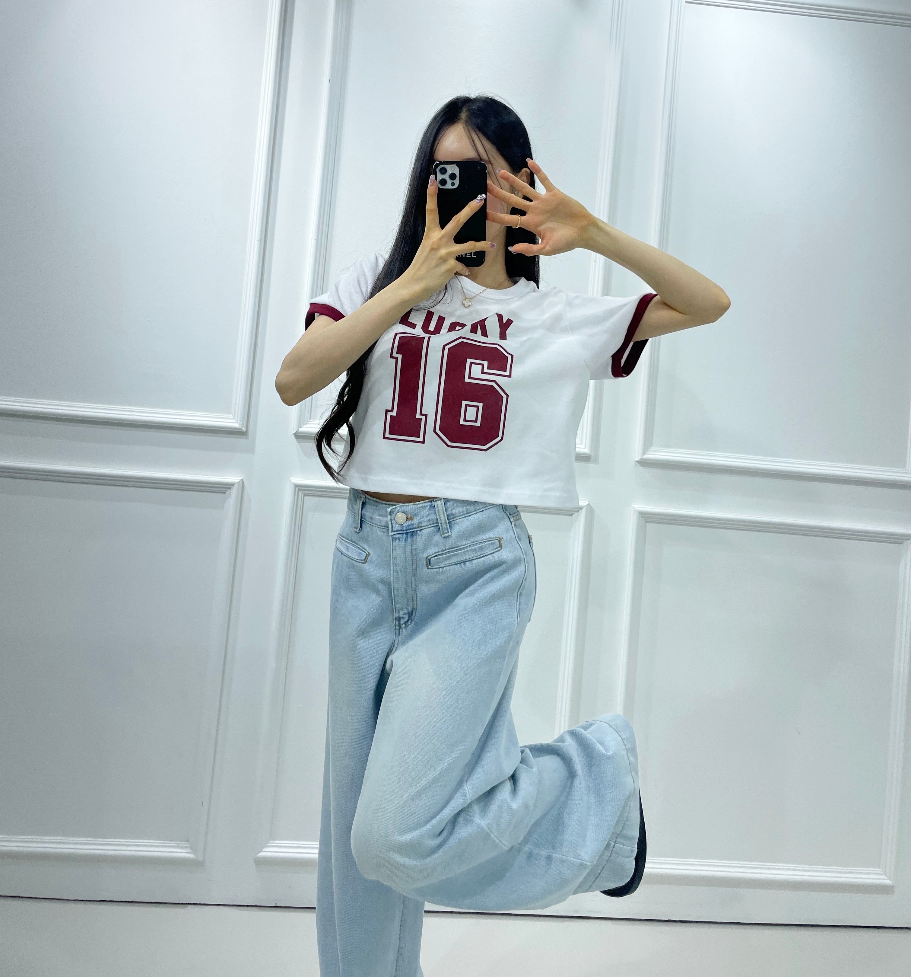 LUCKY16配色クロップド半袖Tシャツ | 詳細画像4