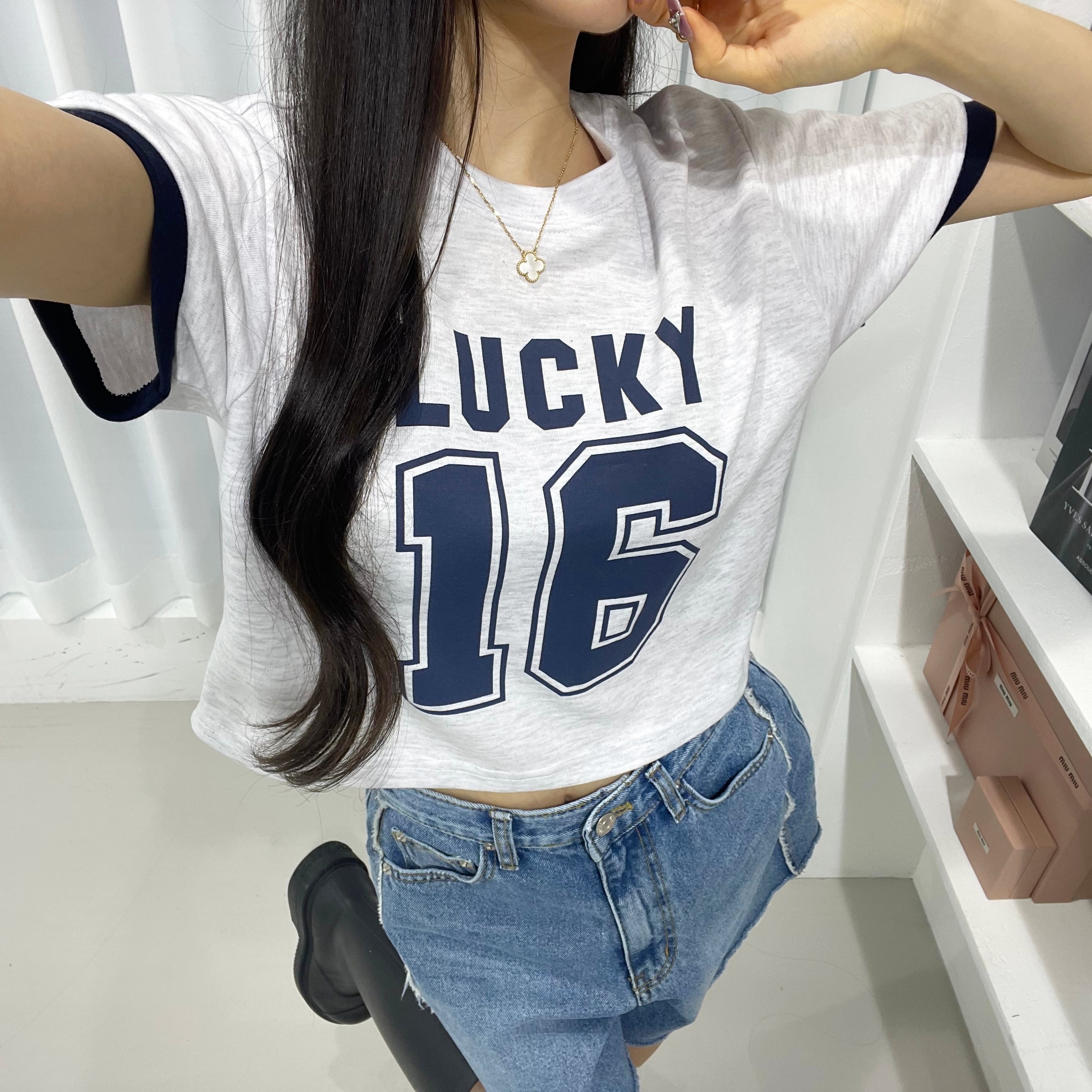 LUCKY16配色クロップド半袖Tシャツ | 詳細画像6
