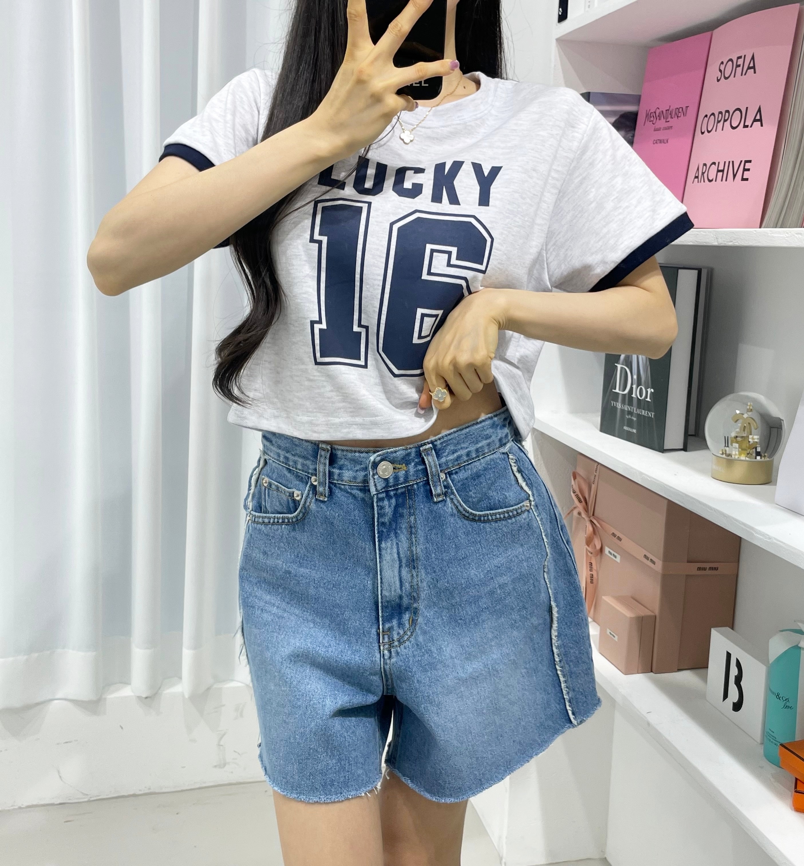 LUCKY16配色クロップド半袖Tシャツ | 詳細画像5