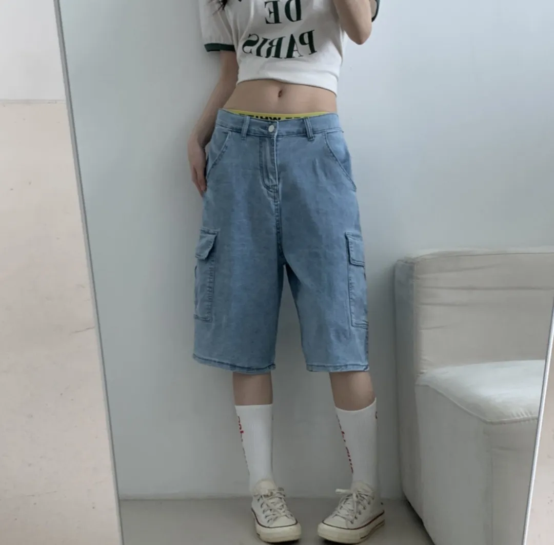バックゴムワイドカーゴハーフデニムパンツ | 詳細画像1
