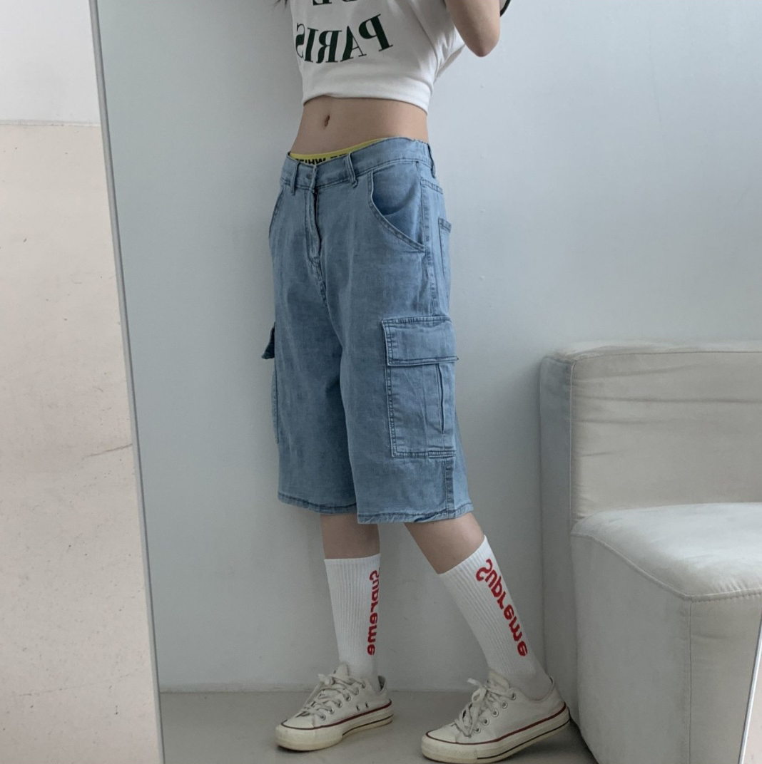 バックゴムワイドカーゴハーフデニムパンツ | 詳細画像2