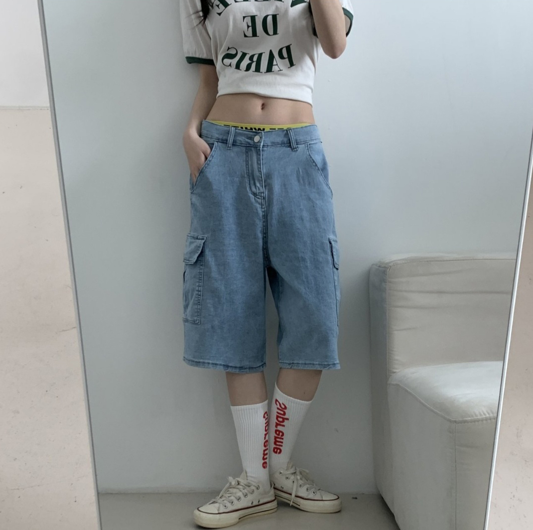 バックゴムワイドカーゴハーフデニムパンツ | 詳細画像3