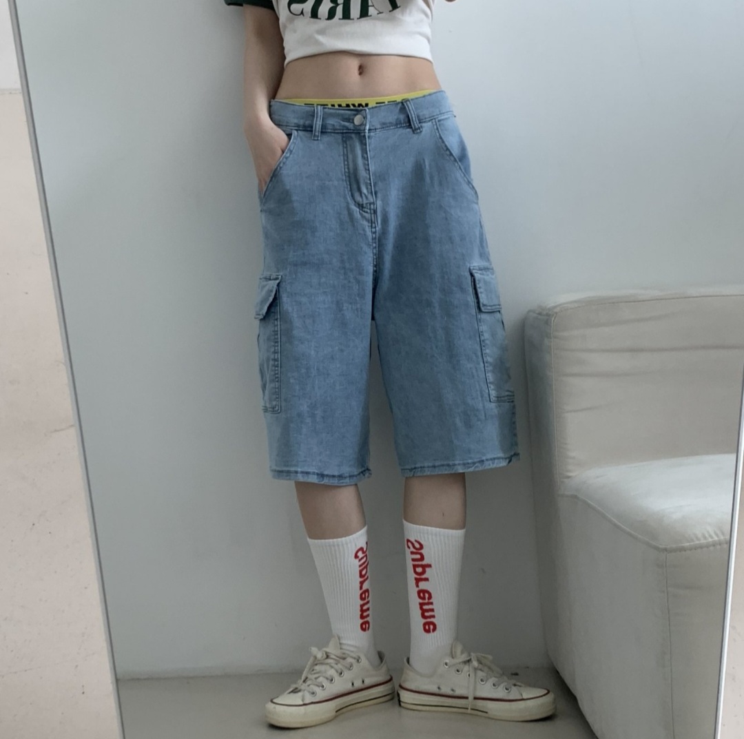 バックゴムワイドカーゴハーフデニムパンツ | 詳細画像4