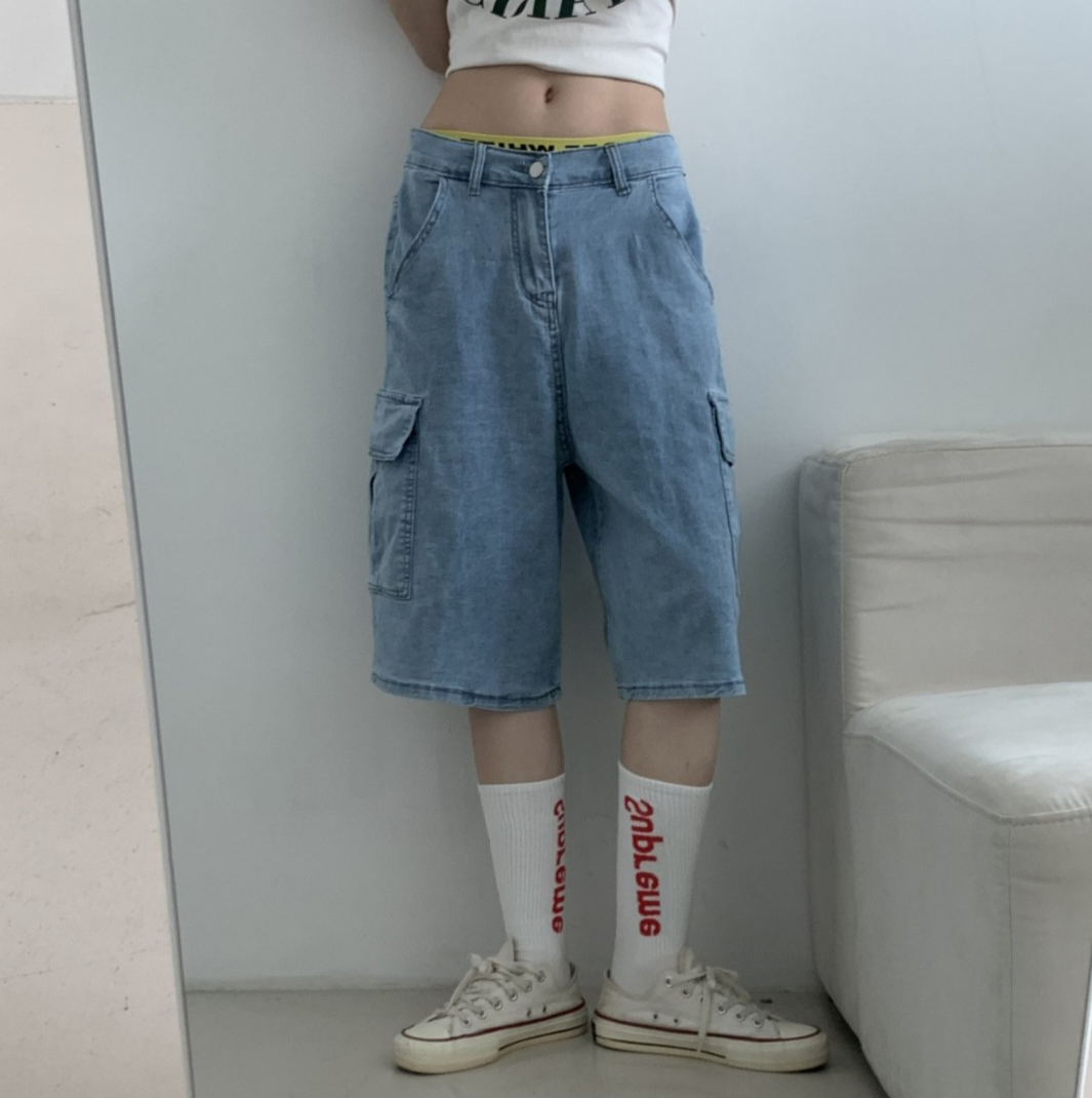 バックゴムワイドカーゴハーフデニムパンツ | 詳細画像5