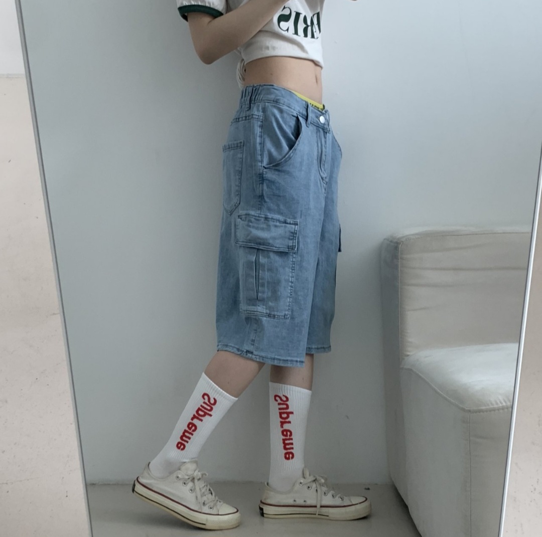 バックゴムワイドカーゴハーフデニムパンツ | 詳細画像6