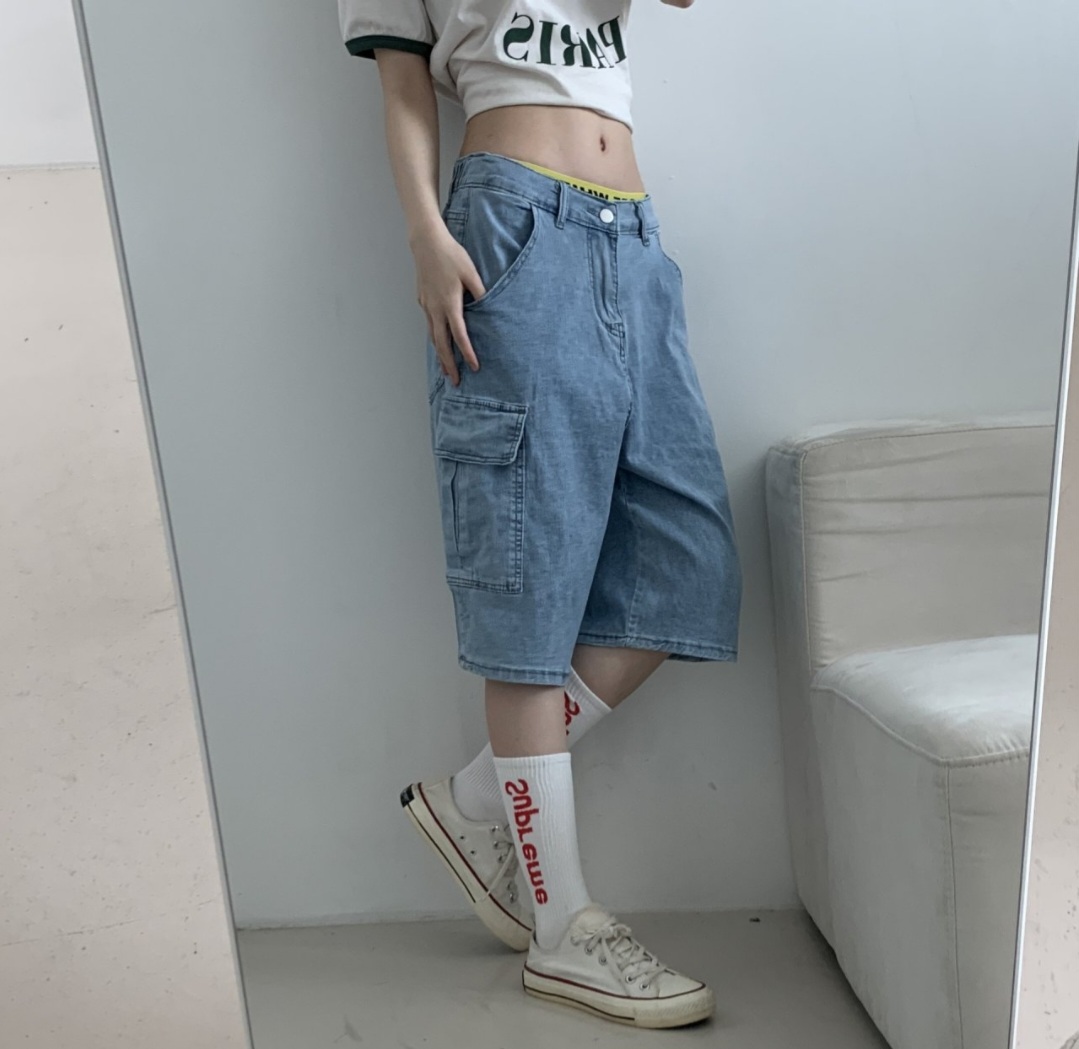 バックゴムワイドカーゴハーフデニムパンツ | 詳細画像7