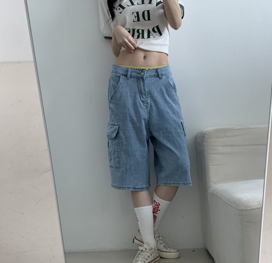 バックゴムワイドカーゴハーフデニムパンツ | 詳細画像8