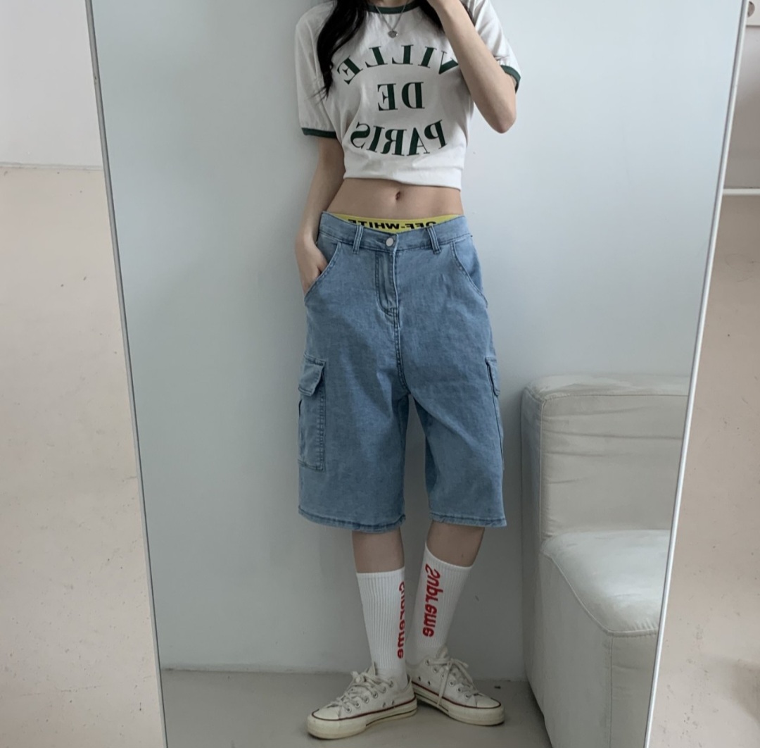 バックゴムワイドカーゴハーフデニムパンツ | 詳細画像9