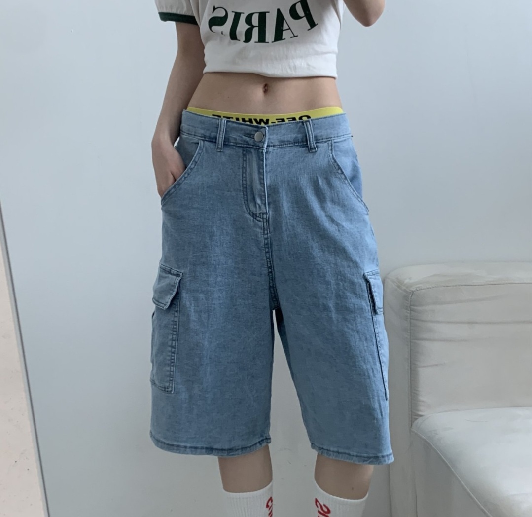 バックゴムワイドカーゴハーフデニムパンツ | 詳細画像12