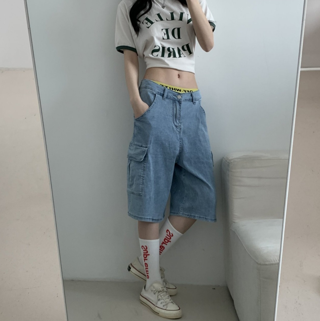 バックゴムワイドカーゴハーフデニムパンツ | 詳細画像14