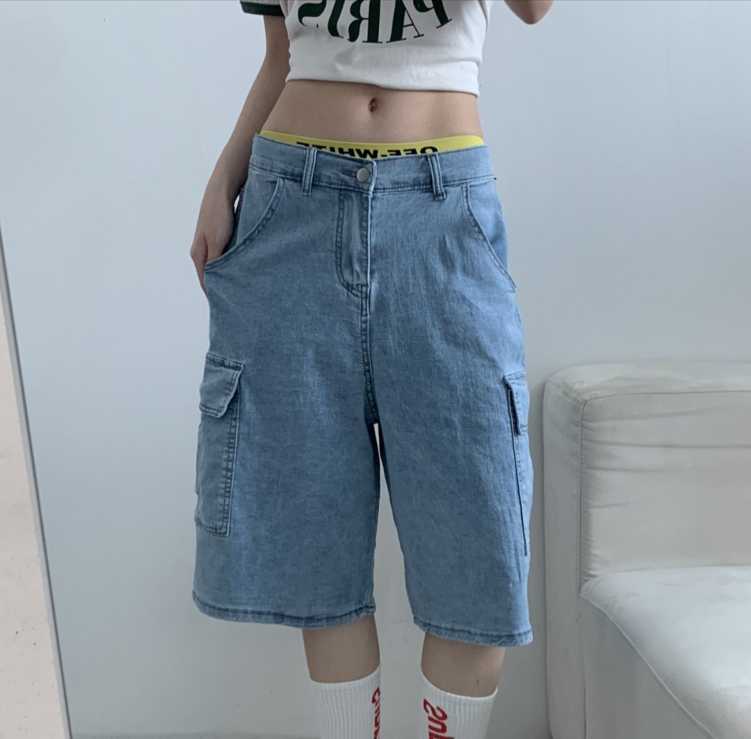 バックゴムワイドカーゴハーフデニムパンツ | 詳細画像15