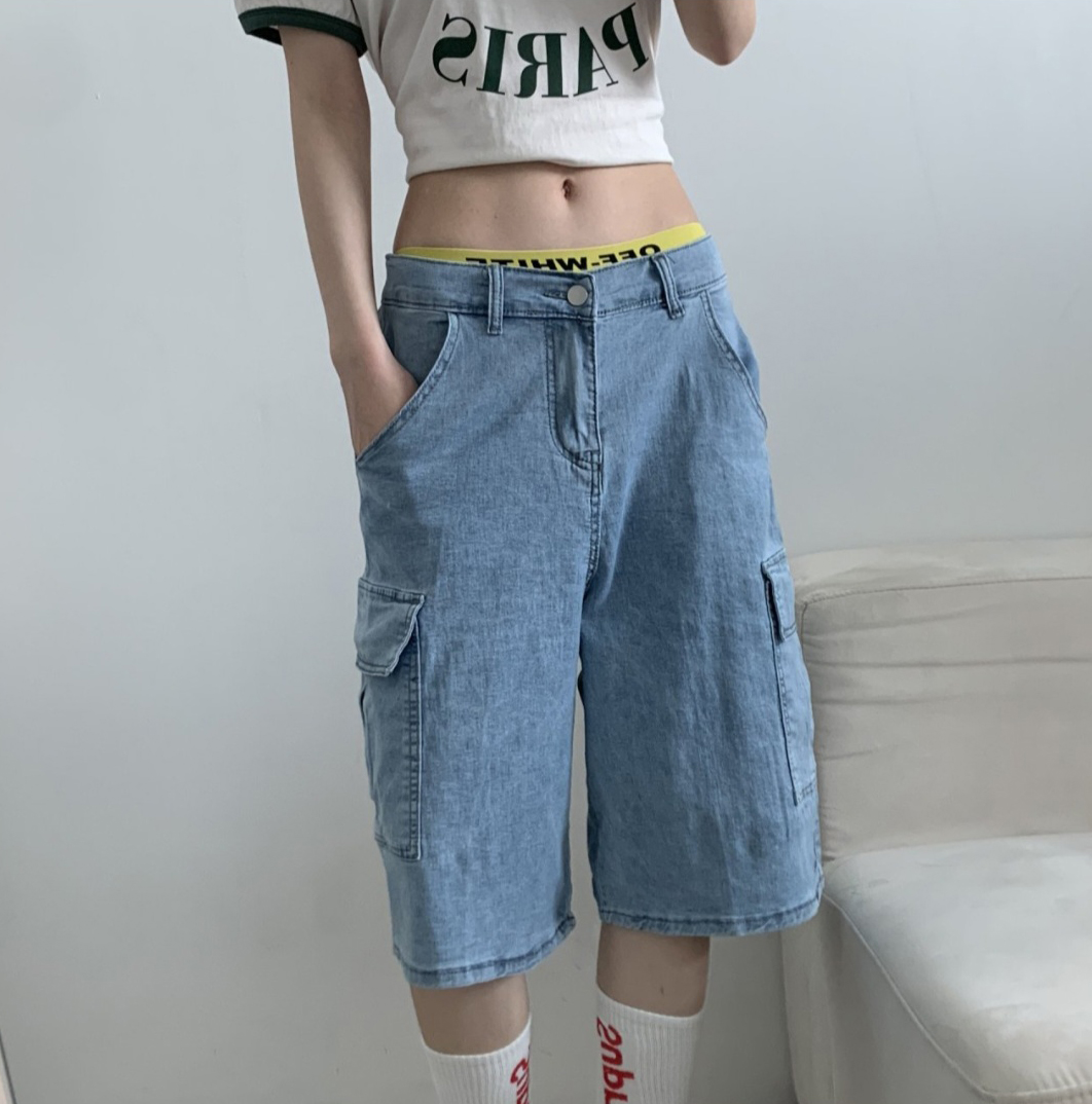 バックゴムワイドカーゴハーフデニムパンツ | 詳細画像13
