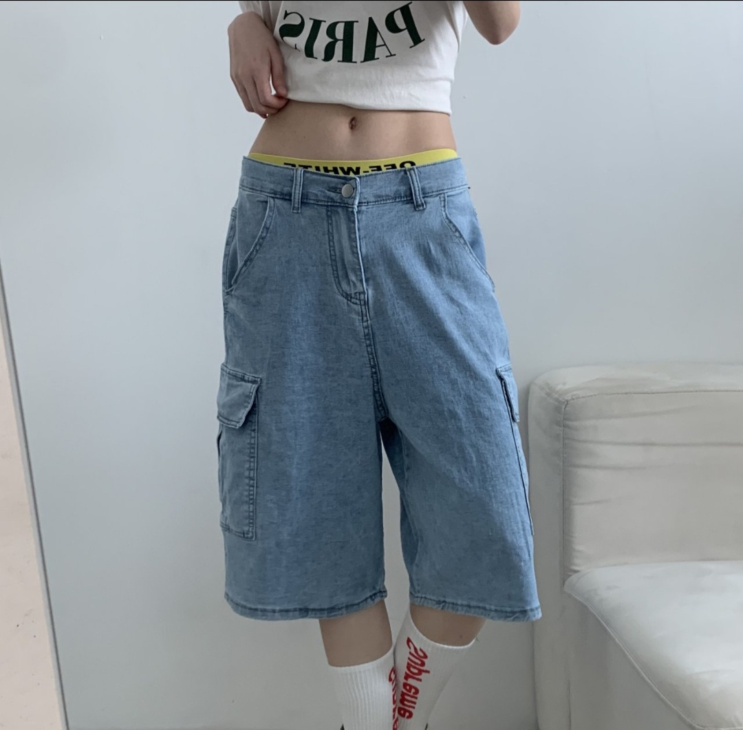 バックゴムワイドカーゴハーフデニムパンツ | 詳細画像16
