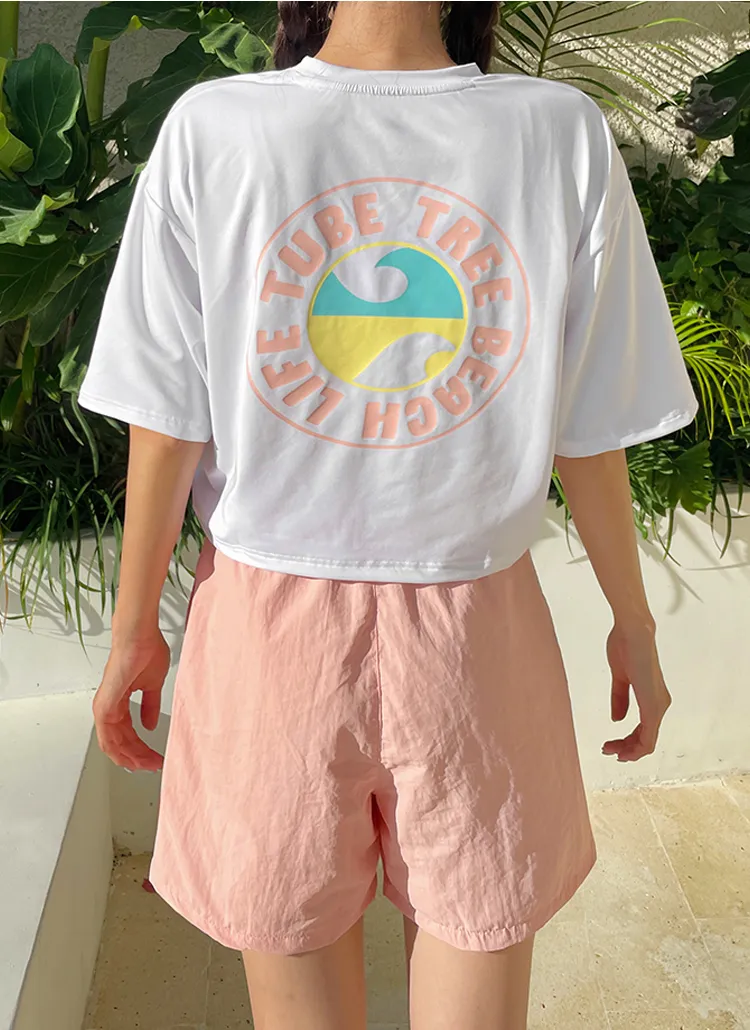 BEACHバックプリントラッシュガード半袖Tシャツ | vivaluv | 詳細画像1