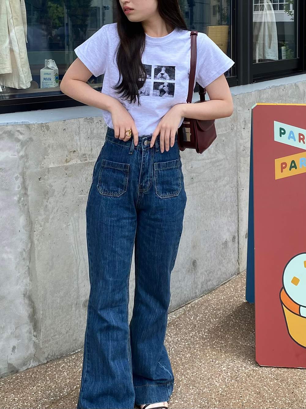 ステッチポケットフレアデニムパンツ | レディースファッション通販