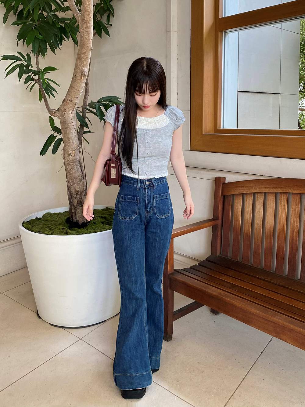 ステッチポケットフレアデニムパンツ | レディースファッション通販