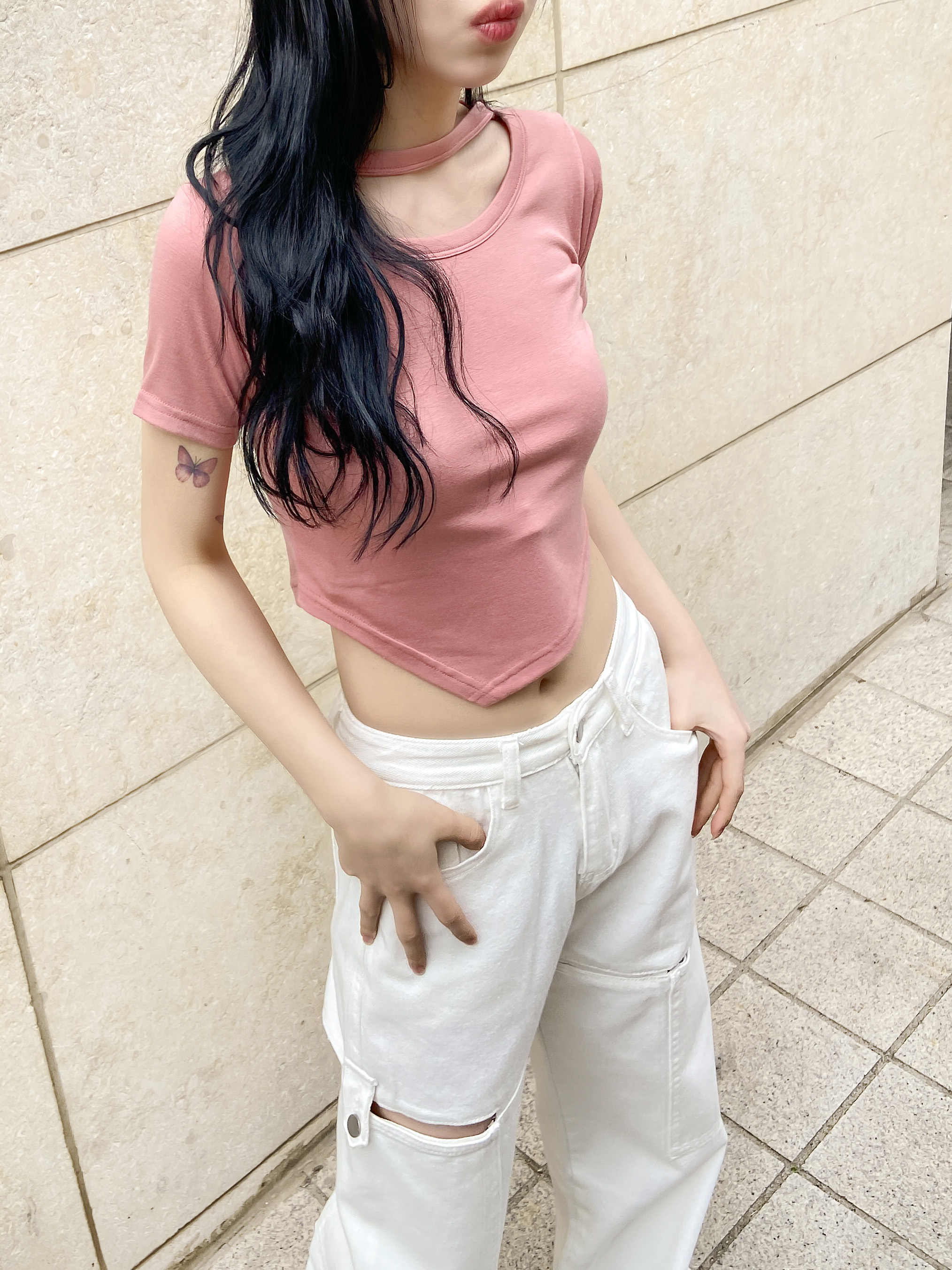 チョーカーアンバランスクロップド半袖Tシャツ | 詳細画像14
