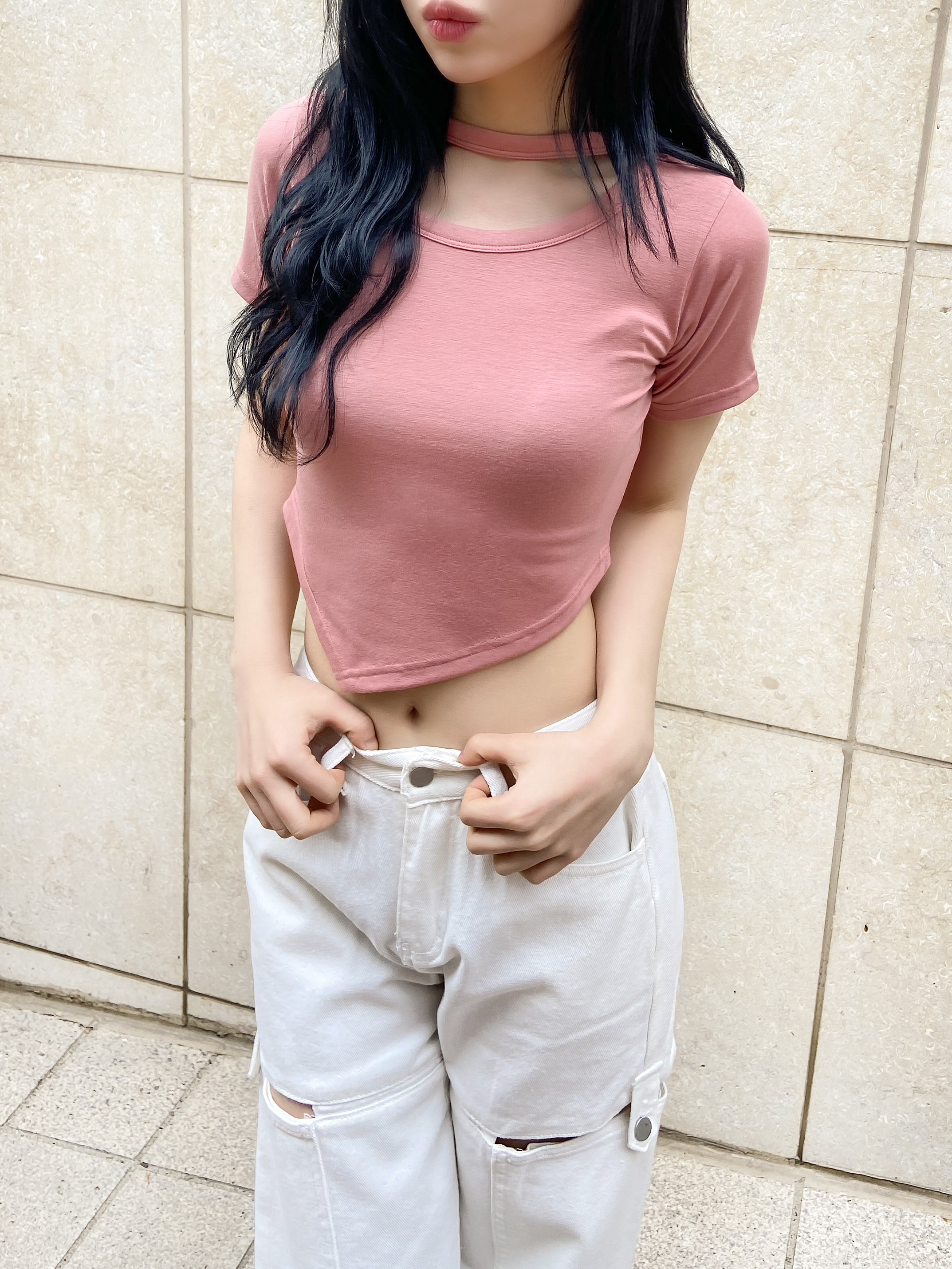 チョーカーアンバランスクロップド半袖Tシャツ | 詳細画像15