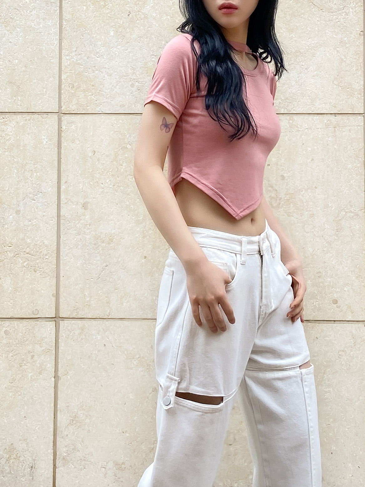 チョーカーアンバランスクロップド半袖Tシャツ | 詳細画像12