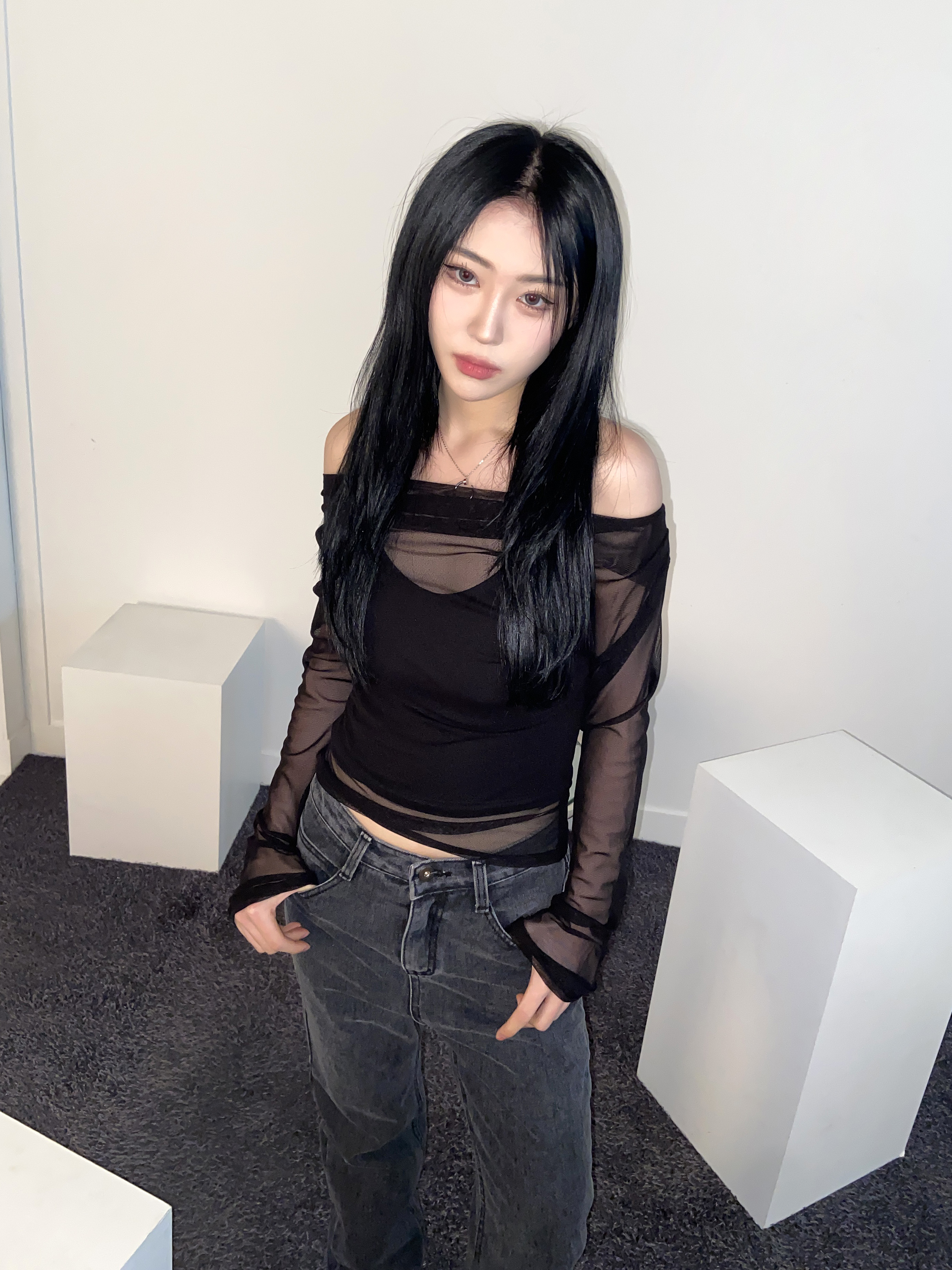 シースルーオフショルダー長袖Tシャツ | 詳細画像11