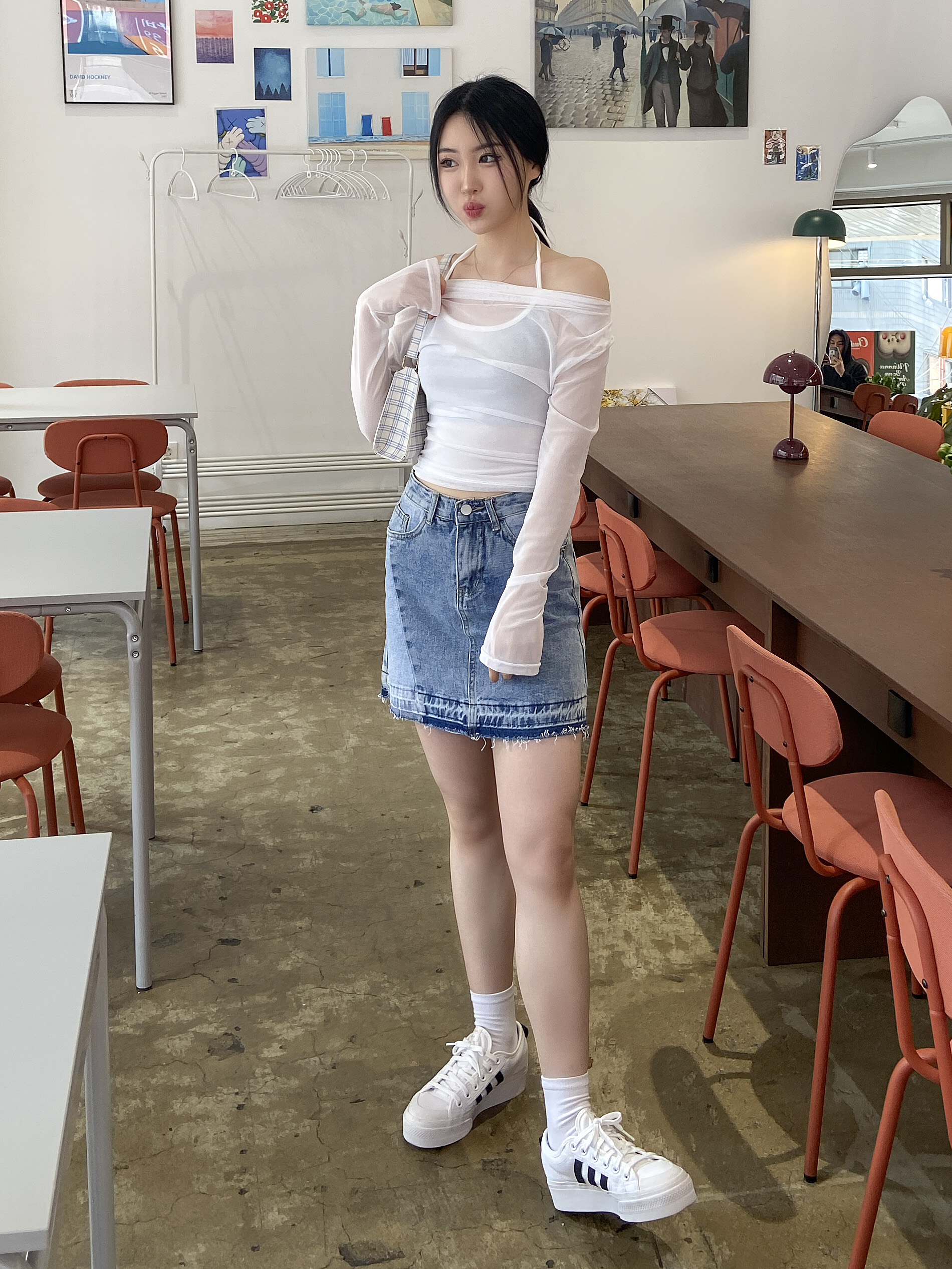 シースルーオフショルダー長袖Tシャツ | 詳細画像6
