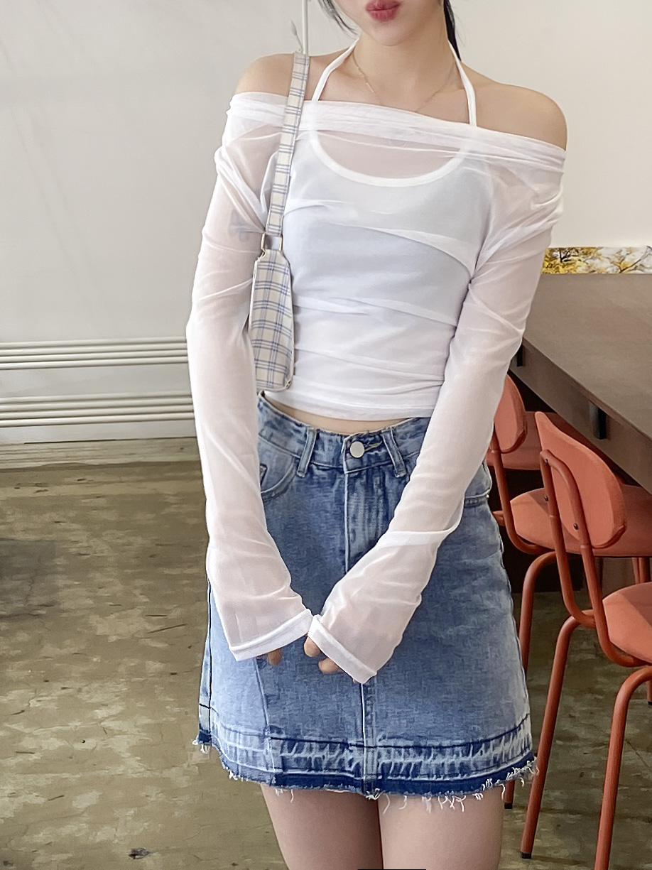 シースルーオフショルダー長袖Tシャツ | 詳細画像5