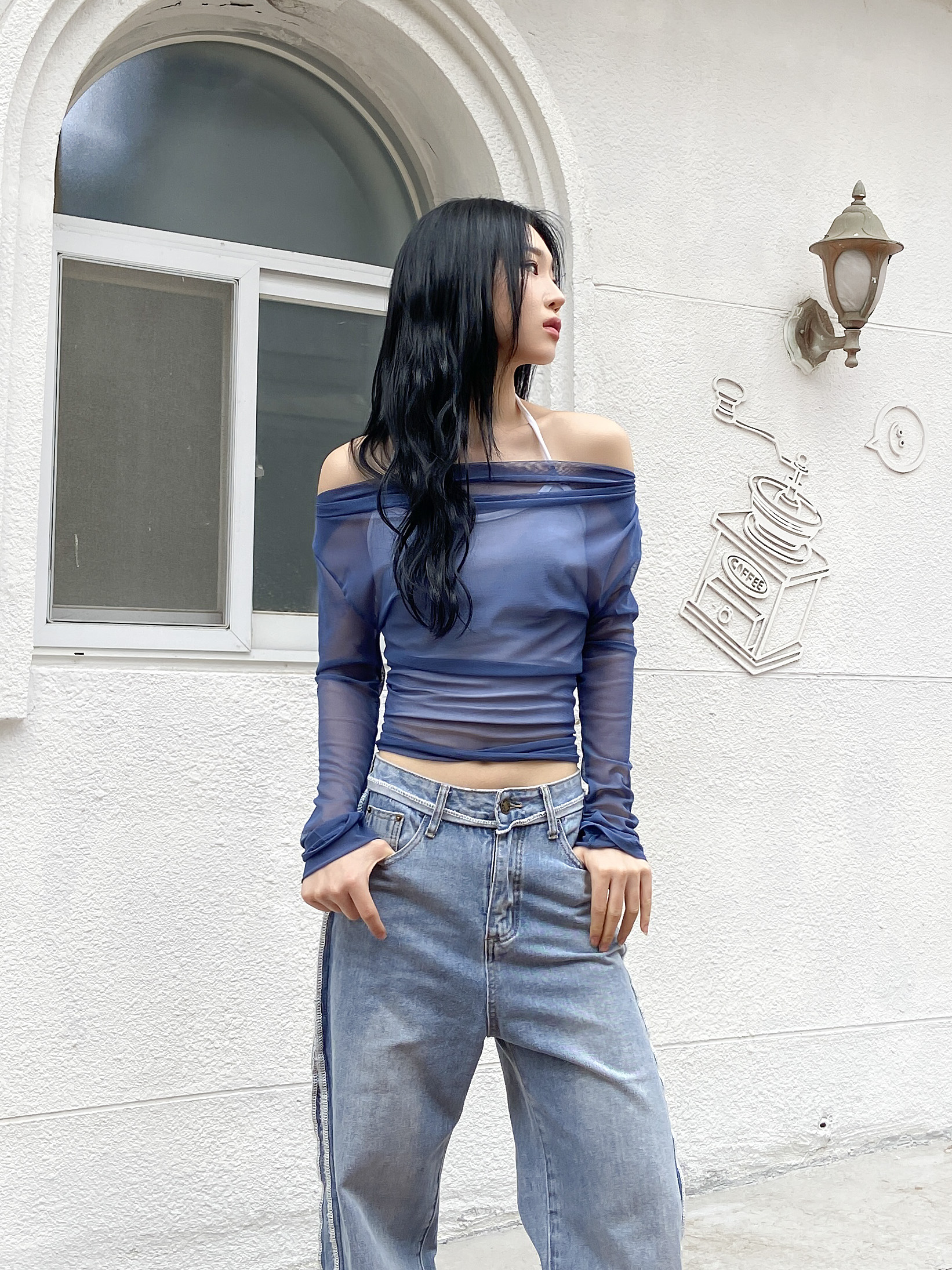 シースルーオフショルダー長袖Tシャツ | 詳細画像16