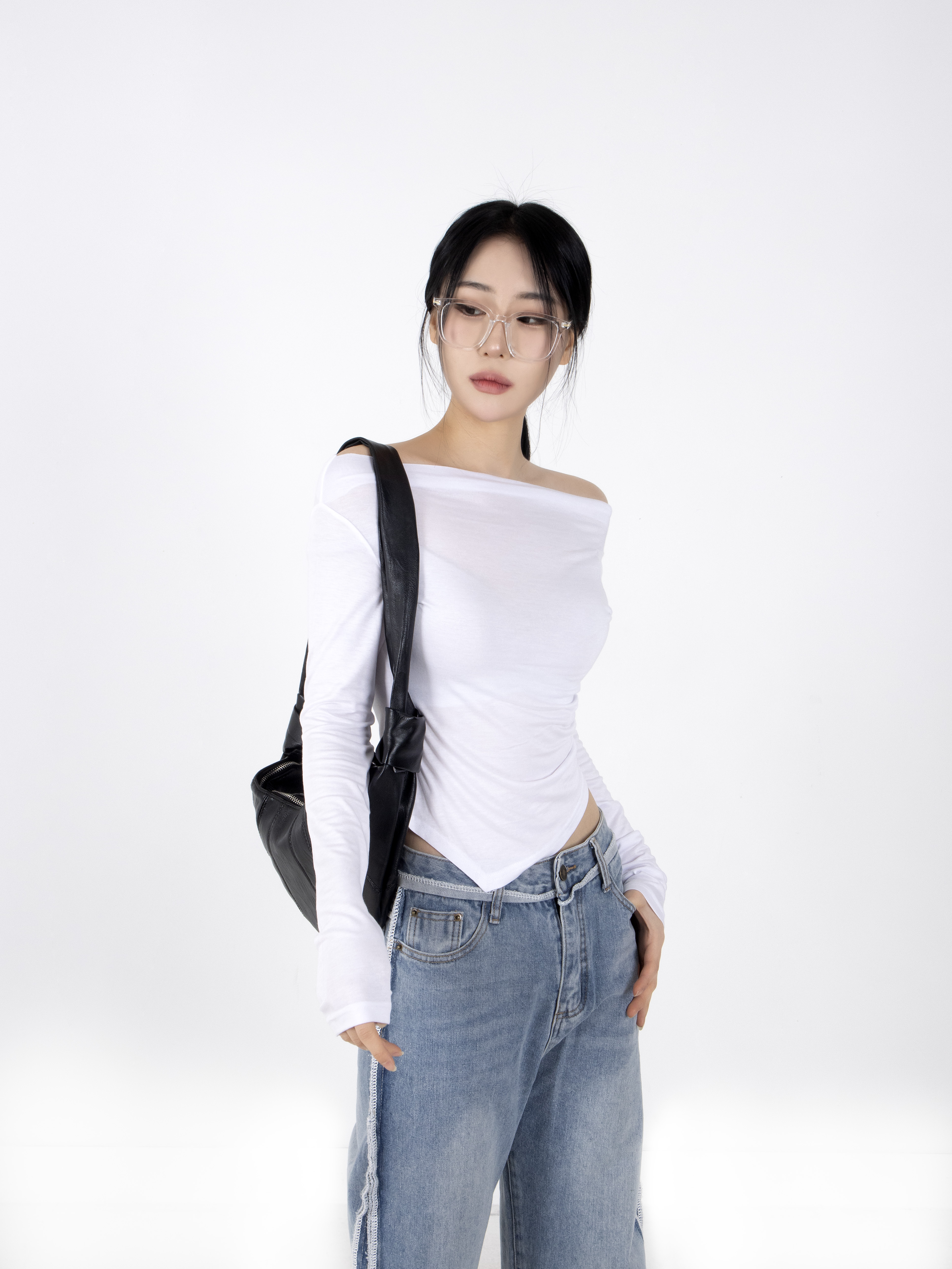 オフショルダーギャザーアンバランス長袖Tシャツ | 詳細画像5