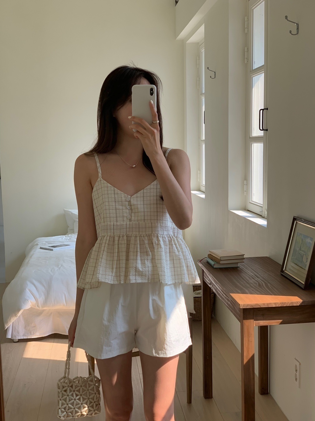 ボタンVネックペプラムチェックキャミブラウス | 詳細画像3