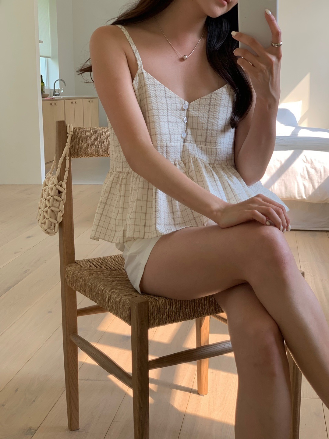 ボタンVネックペプラムチェックキャミブラウス | 詳細画像4