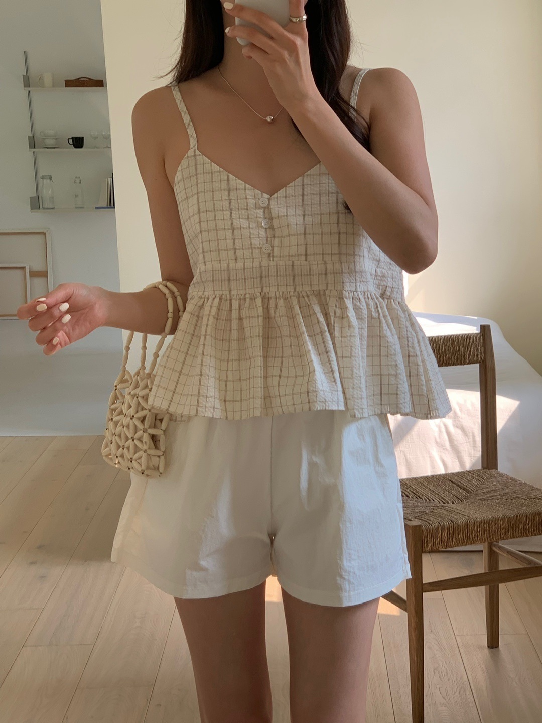 ボタンVネックペプラムチェックキャミブラウス | 詳細画像6