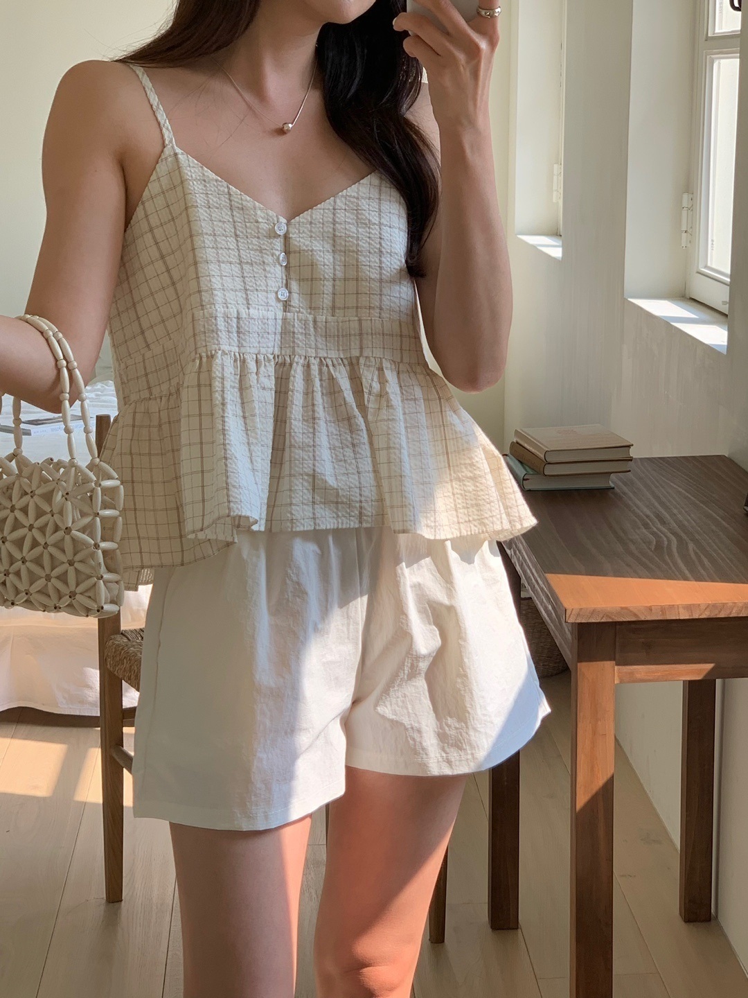 ボタンVネックペプラムチェックキャミブラウス | 詳細画像8