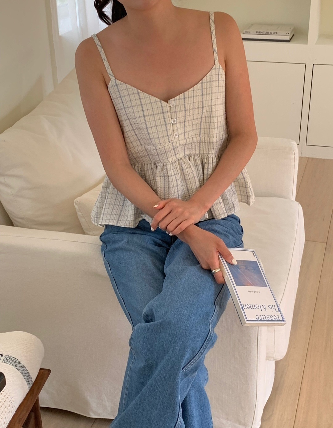 ボタンVネックペプラムチェックキャミブラウス | 詳細画像9