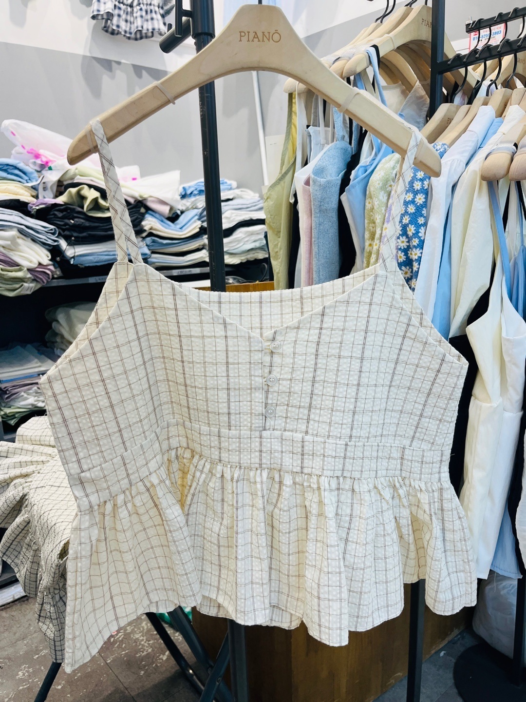 ボタンVネックペプラムチェックキャミブラウス | 詳細画像13