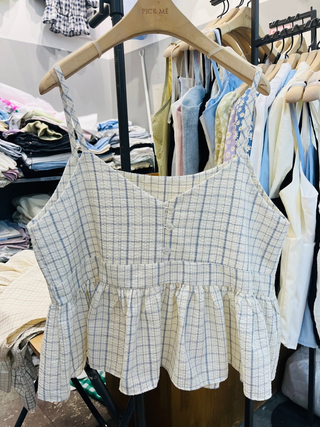 ボタンVネックペプラムチェックキャミブラウス | 詳細画像14