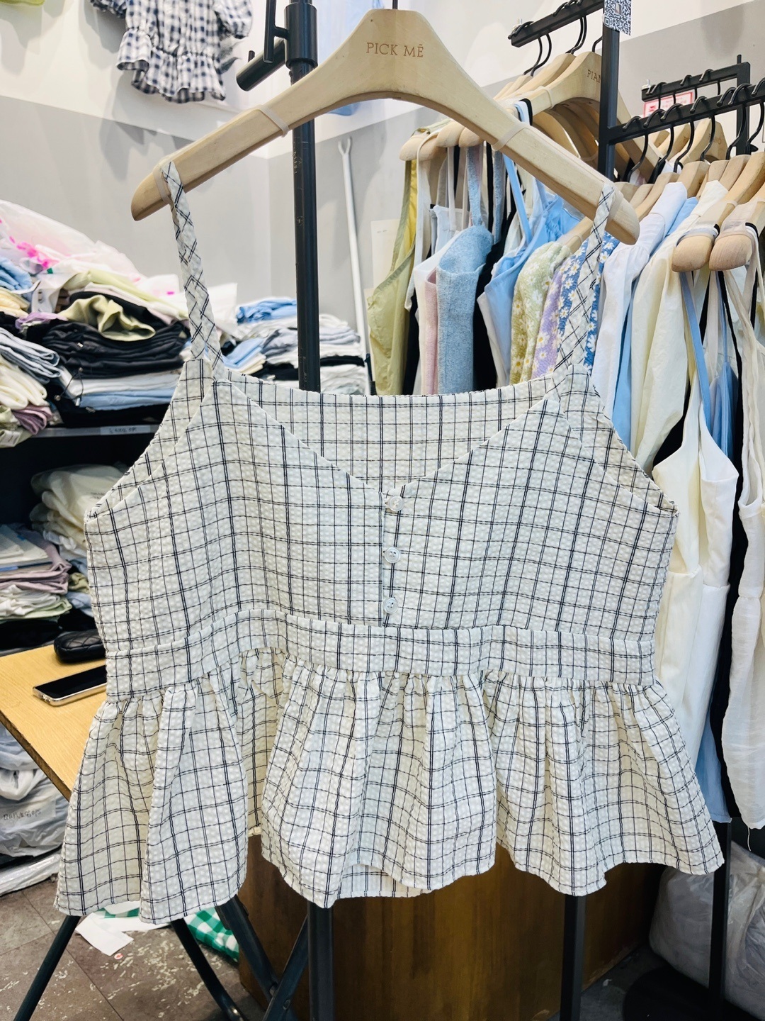 ボタンVネックペプラムチェックキャミブラウス | 詳細画像15