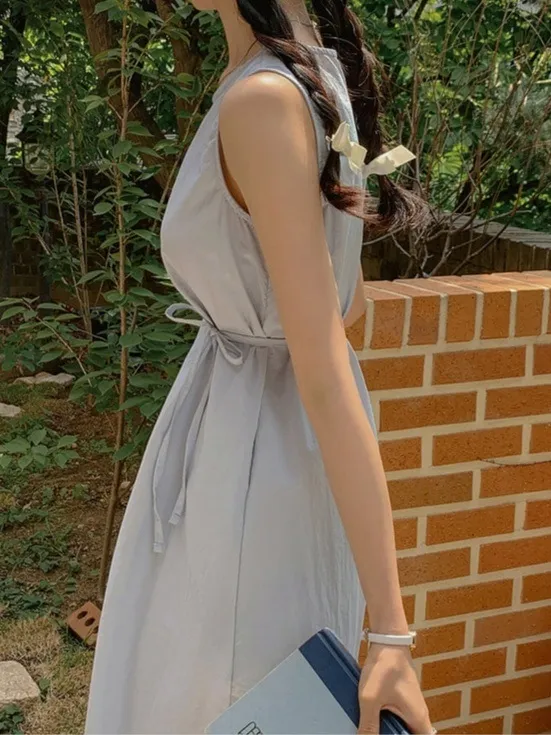 ストラップ付ドローコードノースリワンピース | 詳細画像1