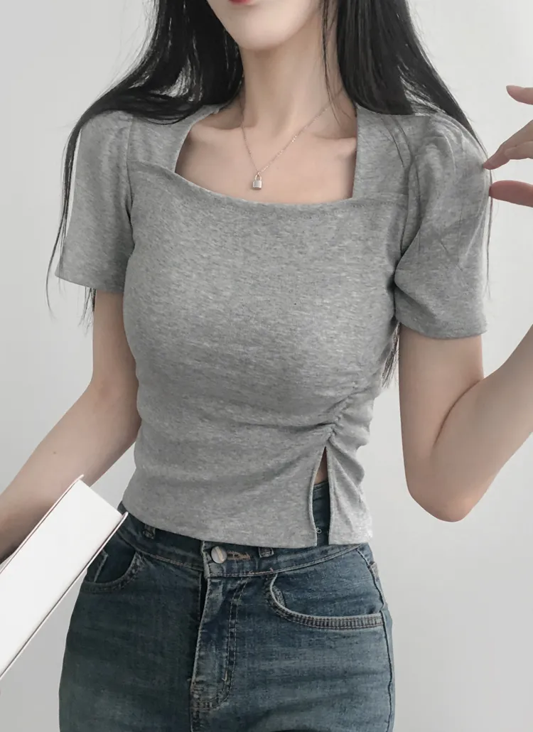 スリットシャーリングスクエアパフ半袖Tシャツ | lilisense | 詳細画像1