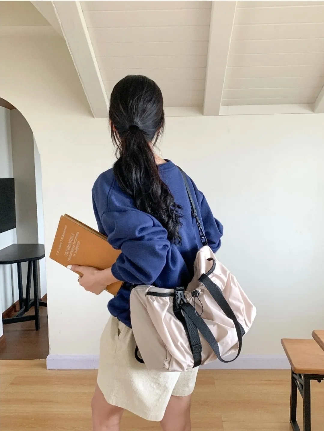 2WAYブラックハンドルドローコードバッグ | 詳細画像1