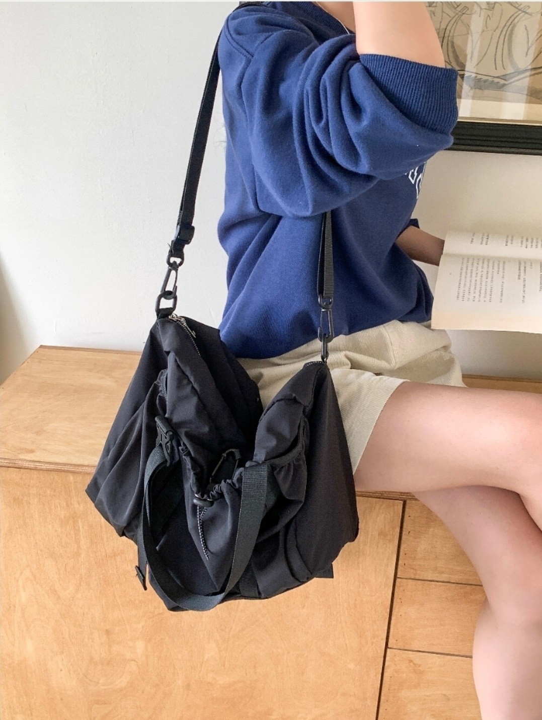 2WAYブラックハンドルドローコードバッグ | 詳細画像8