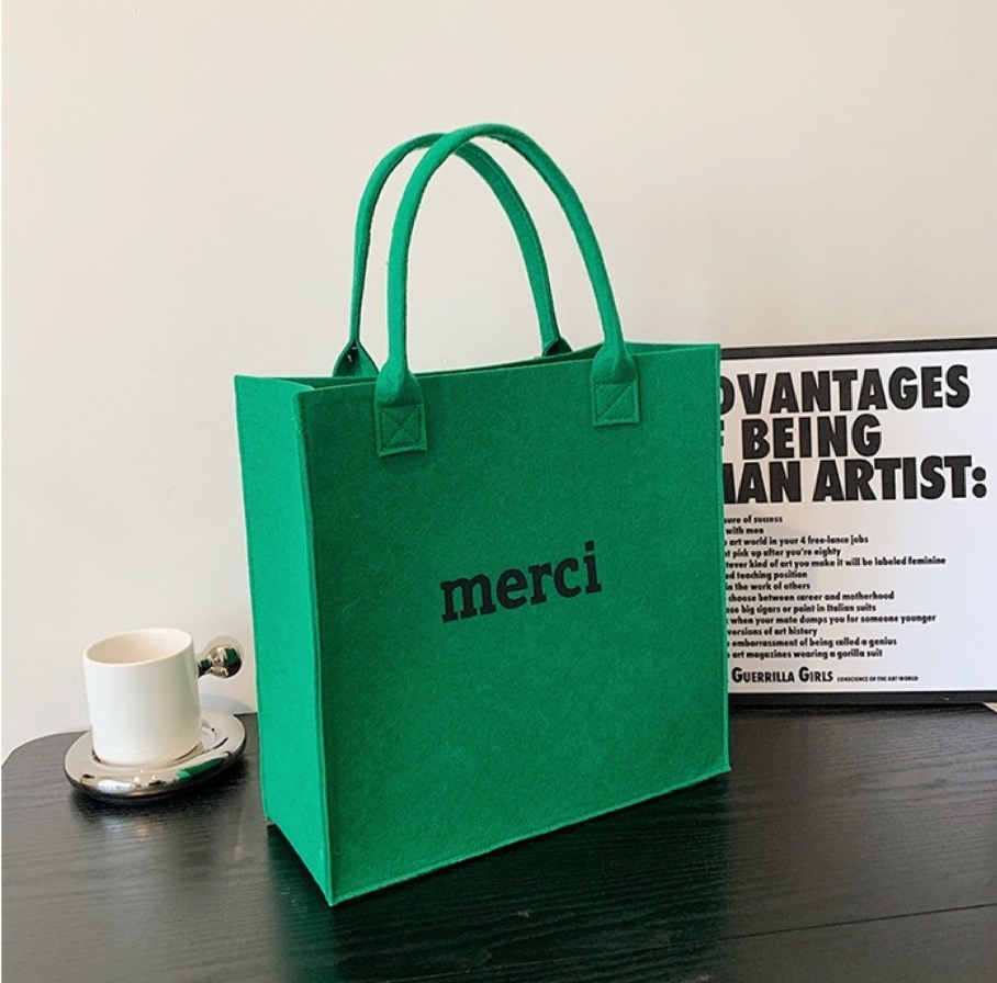 Merci ロゴ入りトートバッグ大 オリーブ