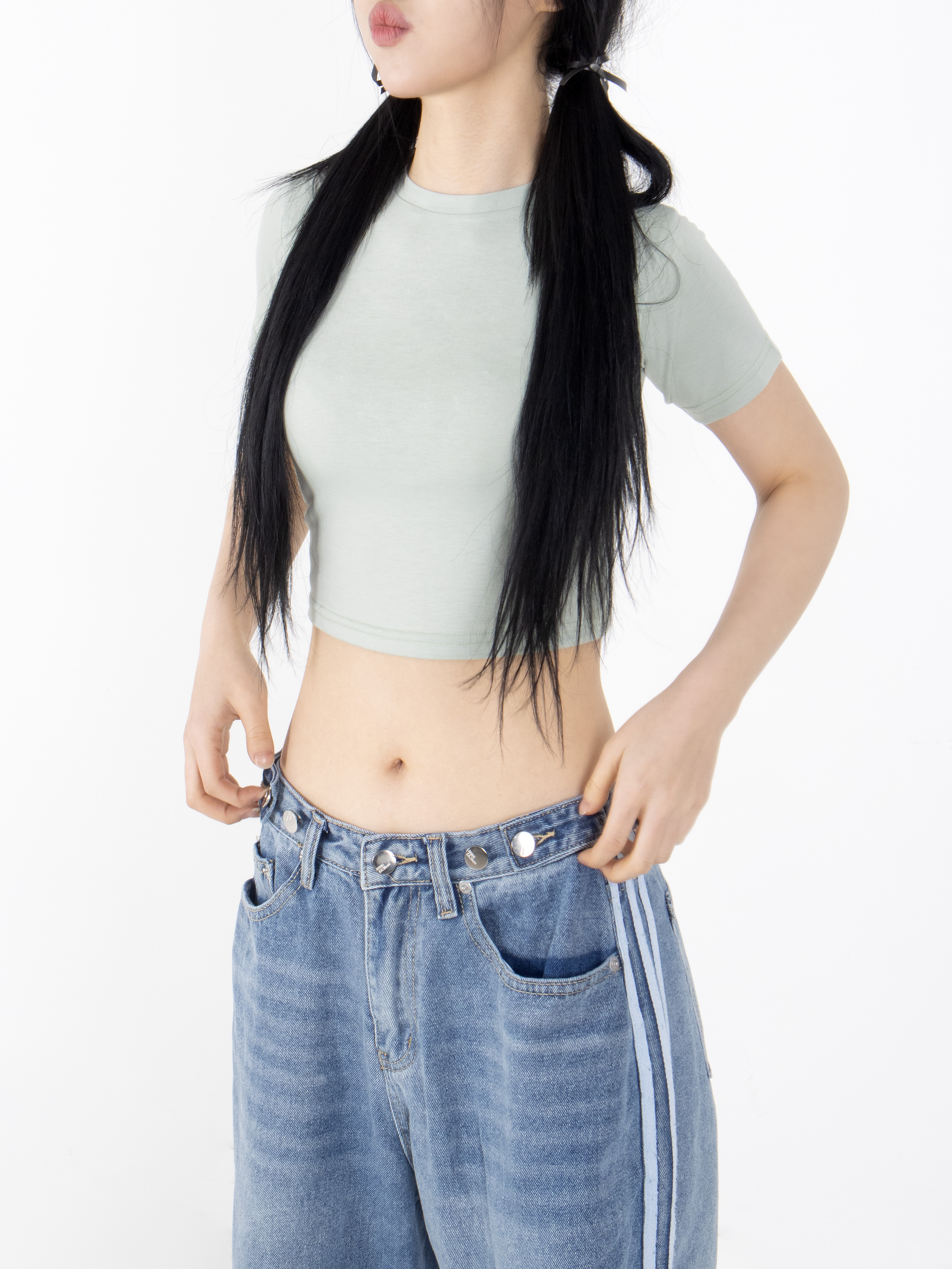 ラウンドネックスリムクロップド半袖Tシャツ | 詳細画像5